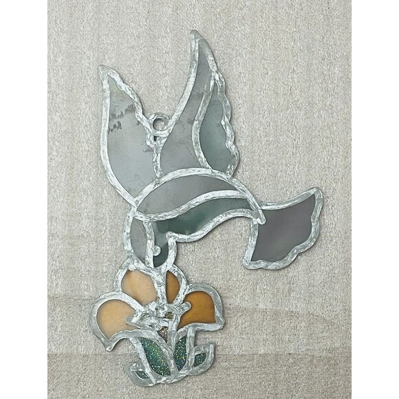 Stained Glass Humming Bird Over the Flower Hanging Bird Decoration VTG - Picture 4 of 5